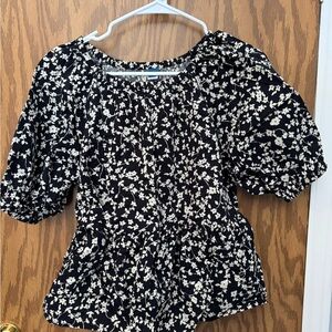 Old Navy Black and Cream Floral Blouse